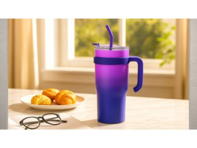 KUBEK TERMICZNY ZE SŁOMKĄ 1200ML - fioletowy