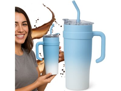 KUBEK TERMICZNY ZE SŁOMKĄ 1200ML - niebieski