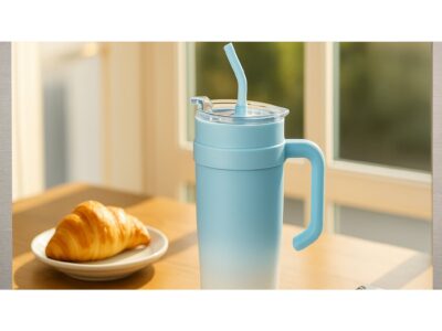 KUBEK TERMICZNY ZE SŁOMKĄ 1200ML - niebieski