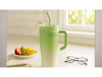 KUBEK TERMICZNY ZE SŁOMKĄ 1200ML - zielony