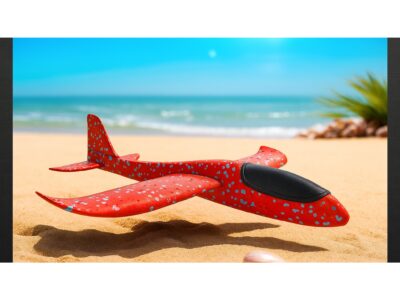 SAMOLOT STYROPIANOWY Z WYRZUTNIĄ - czerwony samolot z kółkami