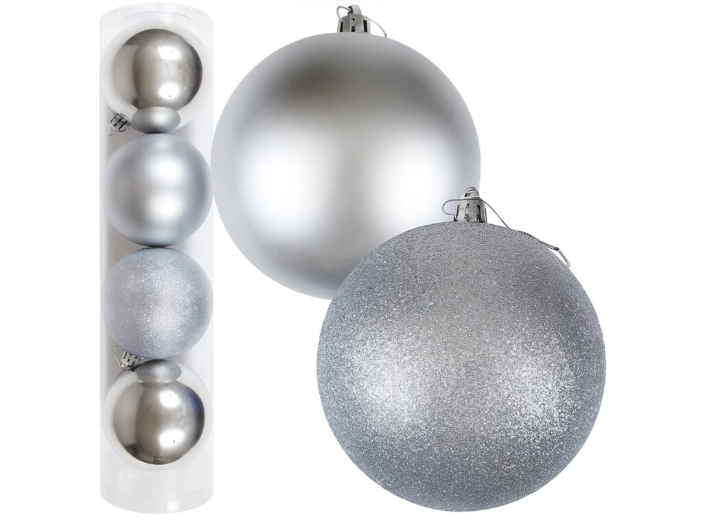 BOMBKI CHOINKOWE TUBA 10CM 4SZT - srebrny
