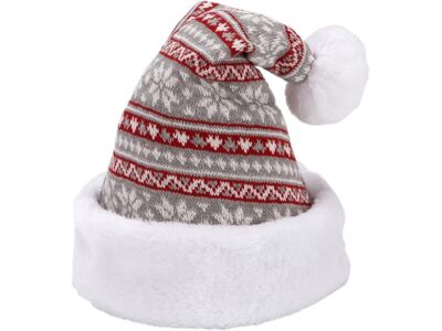 CZAPKA ŚWIĘTEGO MIKOŁAJA ŚNIEŻYNKA 38x28cm - czerwono-siwo-biała