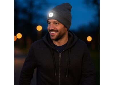 CZAPKA ZIMOWA Z LAMPKĄ LED - szary