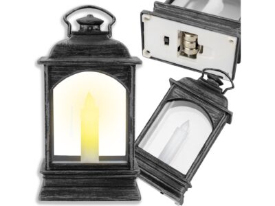 LATARNIA LATERENKA MINI PLASTIKOWA ZE ŚWIECZKĄ - srebrny