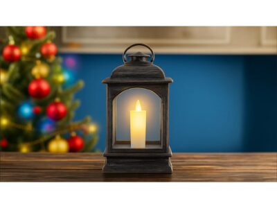 LATARNIA LATERENKA MINI PLASTIKOWA ZE ŚWIECZKĄ - srebrny