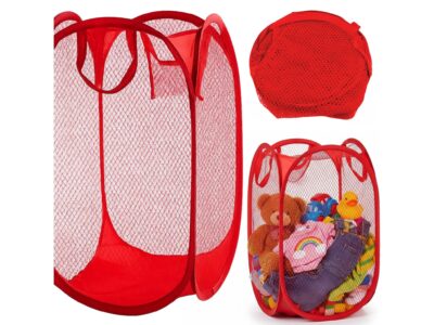 KOSZ NA ZABAWKI PRANIE SIATKOWY SKŁADANY 47x30cm - bordowy