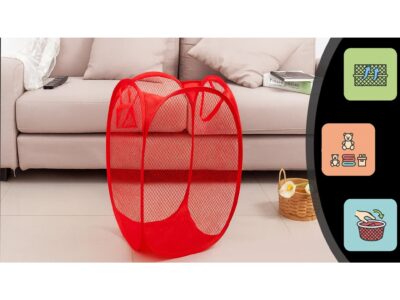 KOSZ NA ZABAWKI PRANIE SIATKOWY SKŁADANY 47x30cm - bordowy