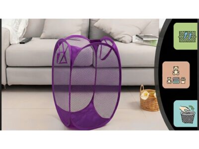 KOSZ NA ZABAWKI PRANIE SIATKOWY SKŁADANY 47x30cm - fioletowy