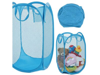 KOSZ NA ZABAWKI PRANIE SIATKOWY SKŁADANY 47x30cm - niebieski