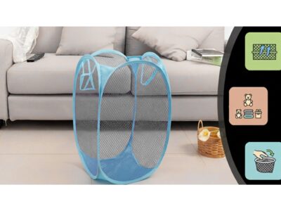 KOSZ NA ZABAWKI PRANIE SIATKOWY SKŁADANY 47x30cm - niebieski