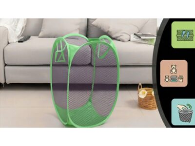 KOSZ NA ZABAWKI PRANIE SIATKOWY SKŁADANY 47x30cm - zielony