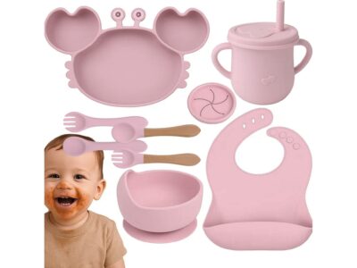 NACZYNIA SILIKONOWE DLA DZIECI DO KARMIENIA ZESTAW - brudny róż