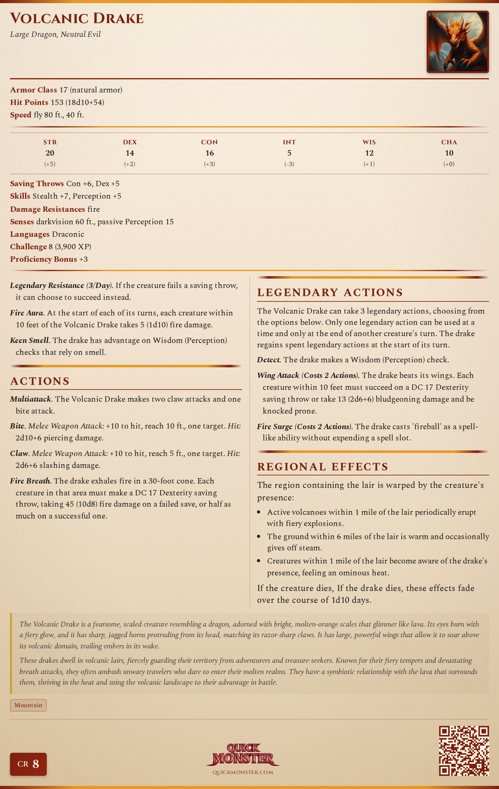 Volcanic Drake Stat Block