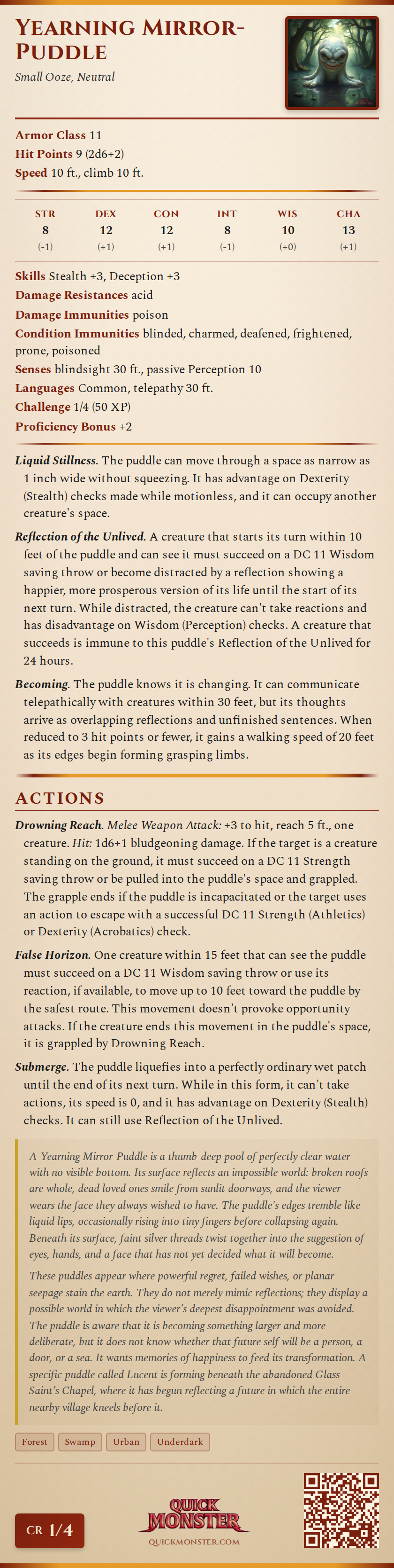Yearning Mirror-Puddle Stat Block