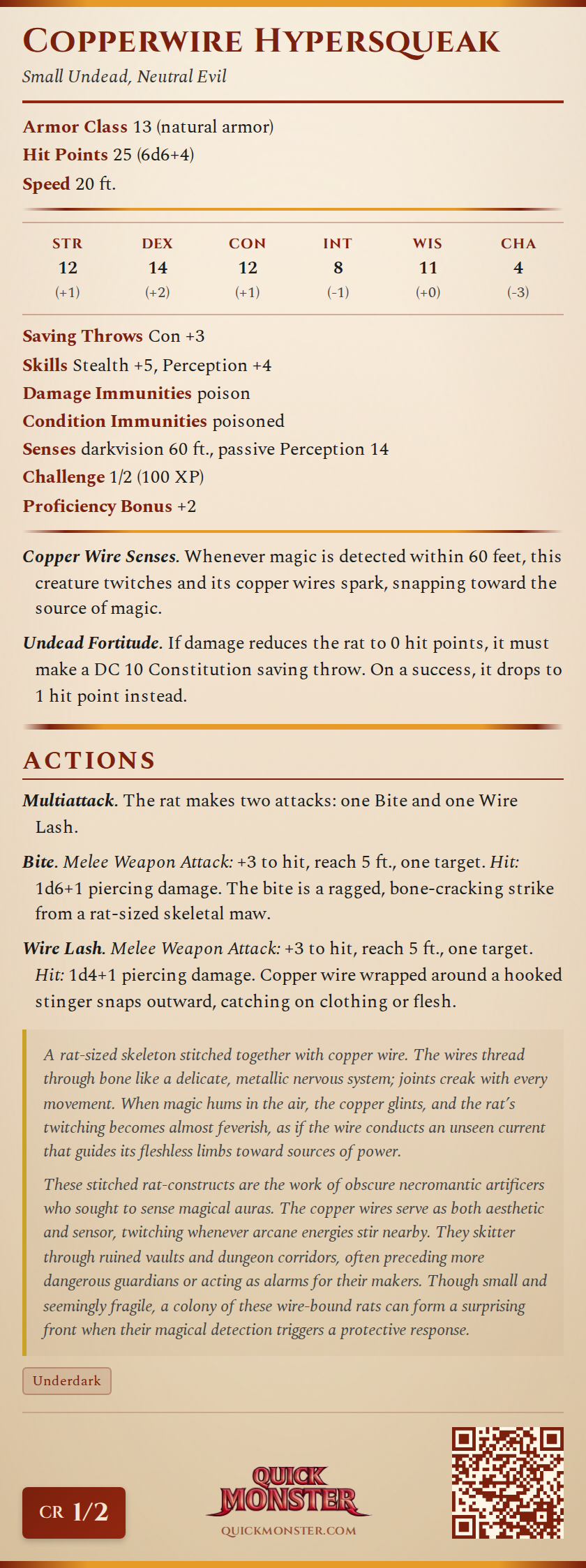 Copperwire Hypersqueak Stat Block