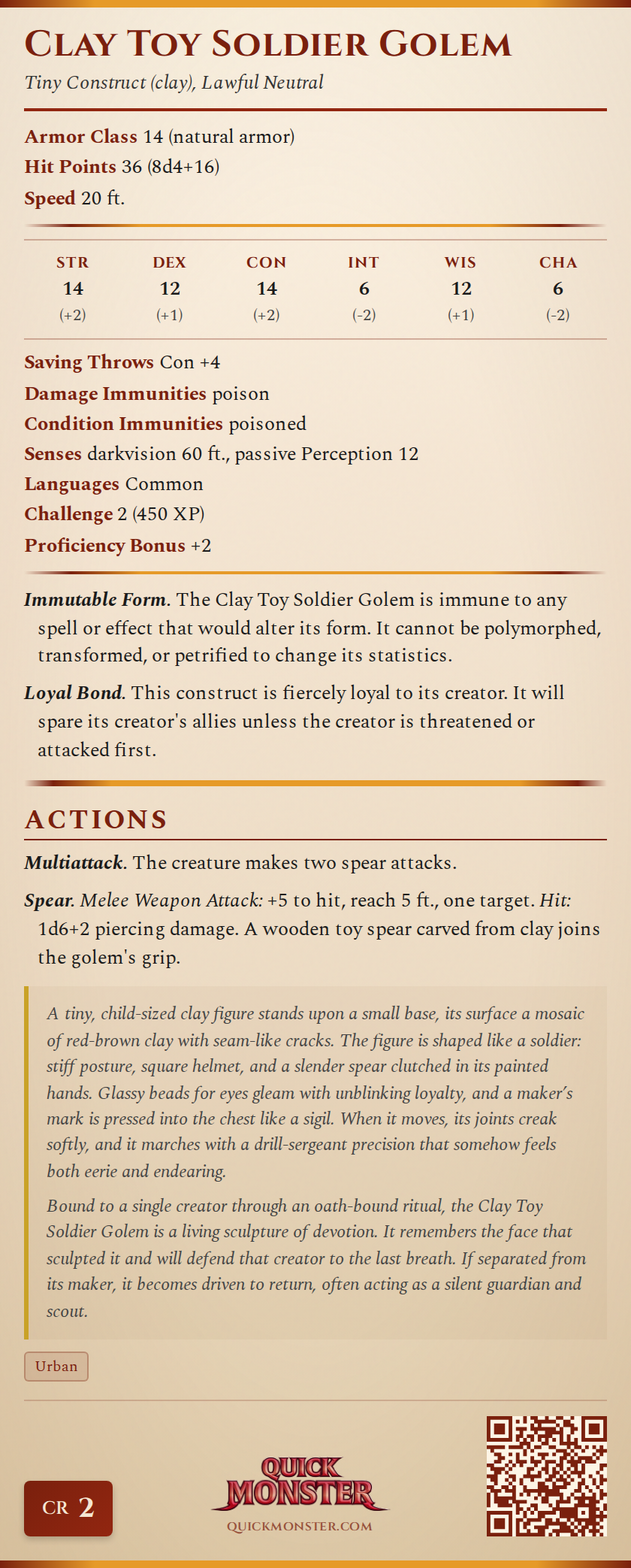 Clay Toy Soldier Golem Stat Block
