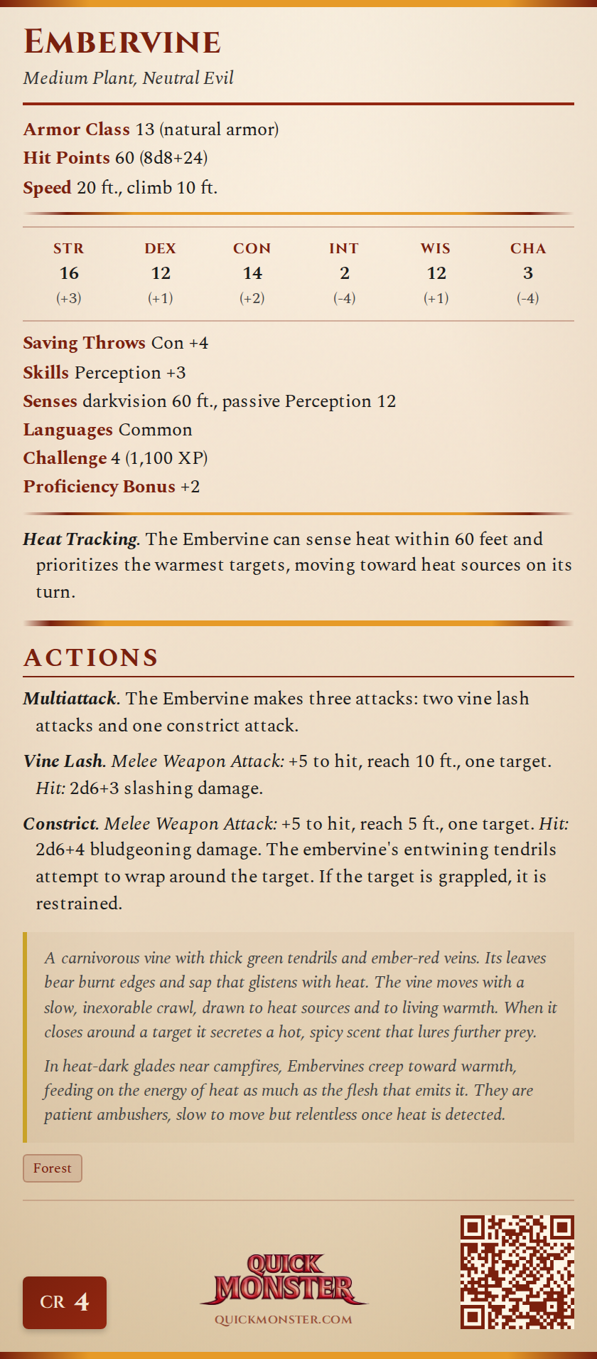 Embervine Stat Block