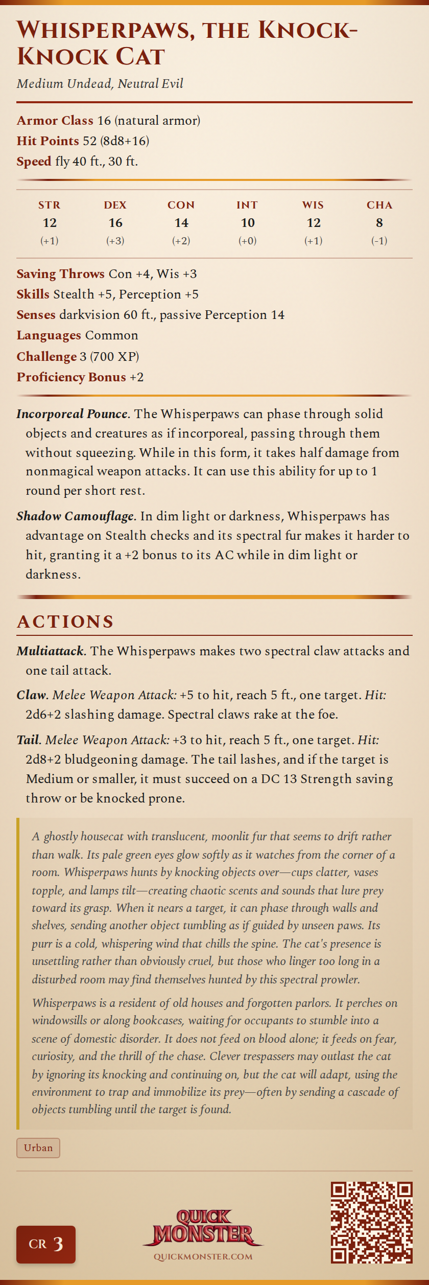 Whisperpaws, the Knock-Knock Cat Stat Block