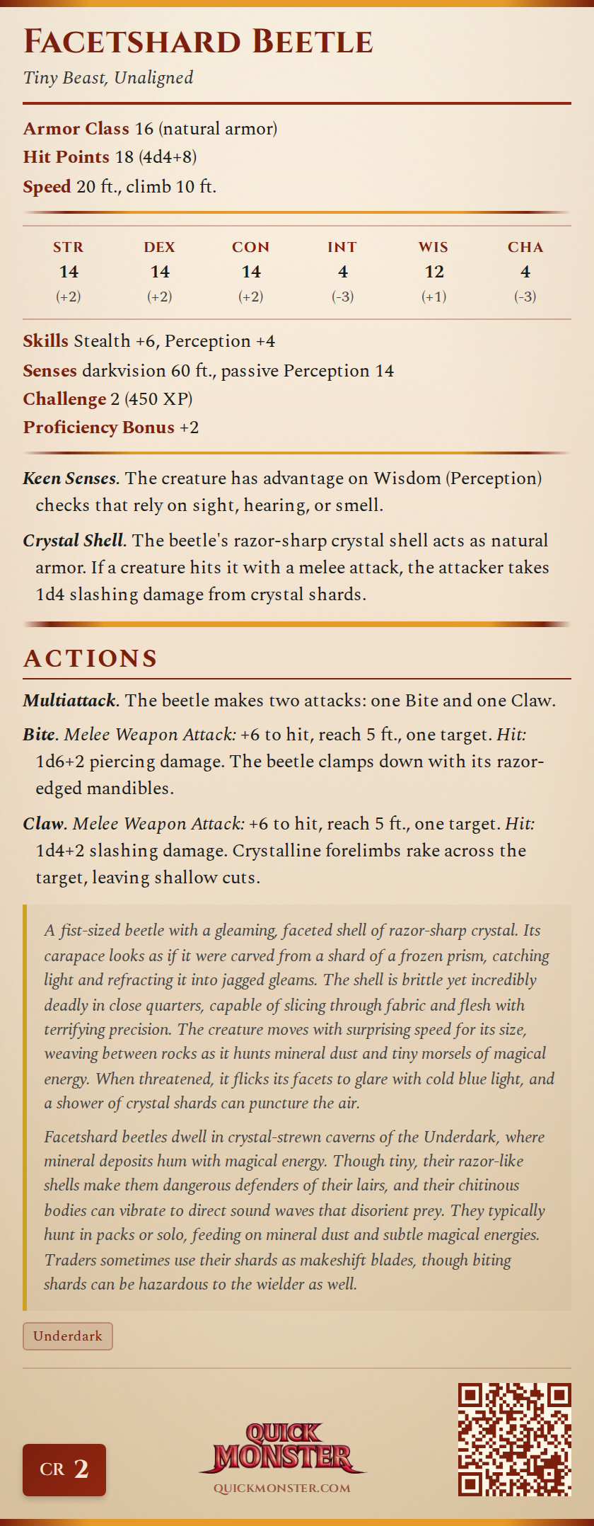 Facetshard Beetle Stat Block