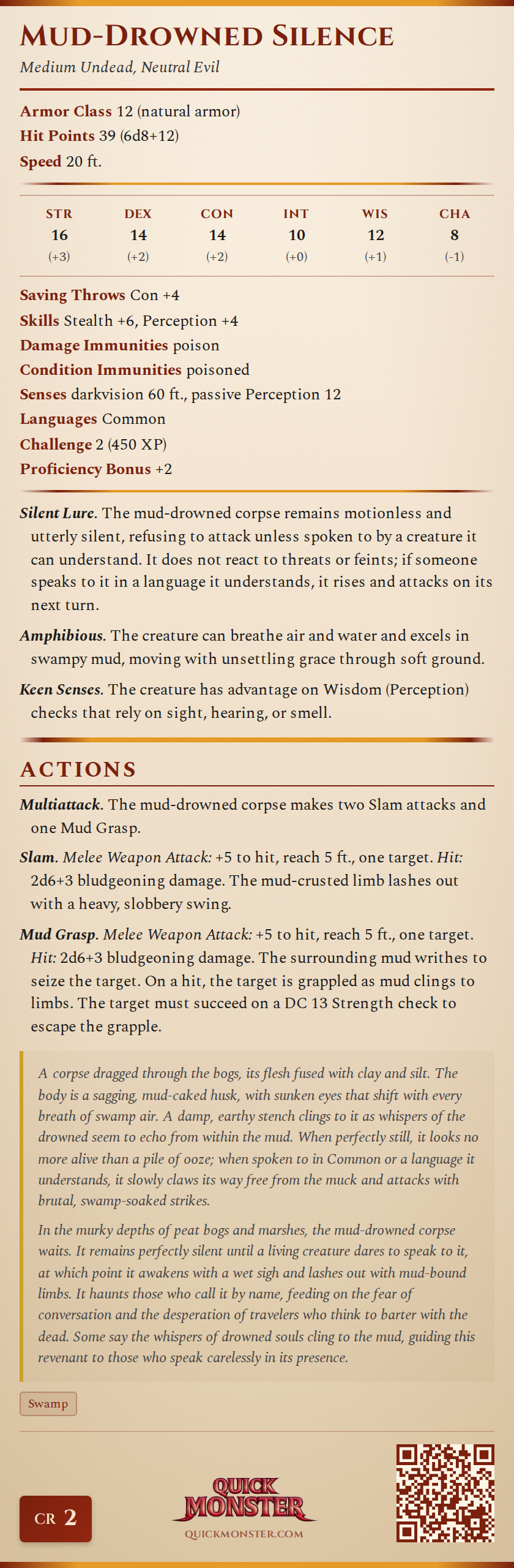 Mud-Drowned Silence Stat Block