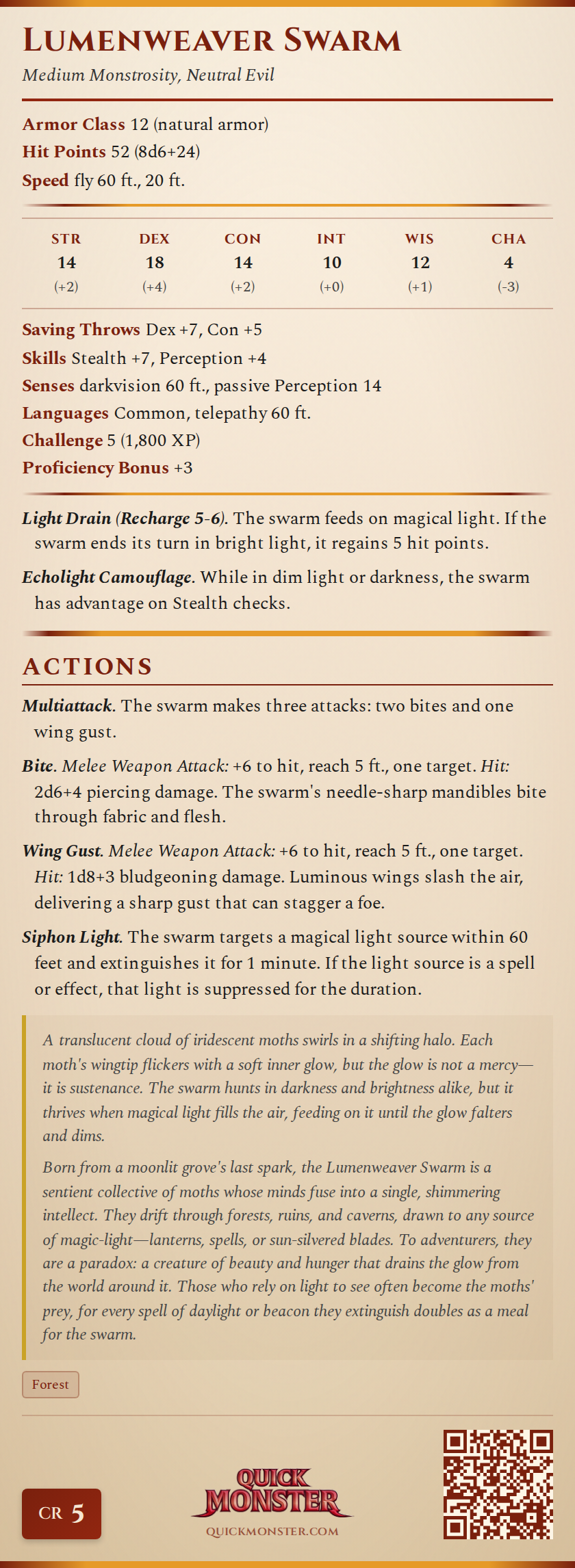 Lumenweaver Swarm Stat Block