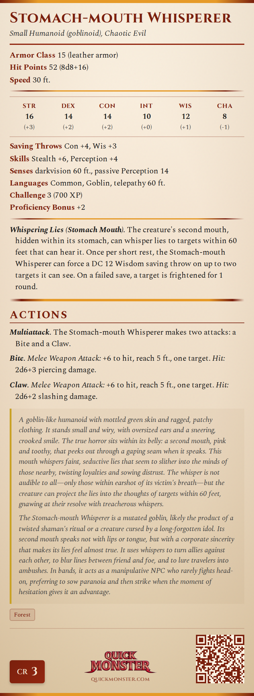 Stomach-mouth Whisperer Stat Block