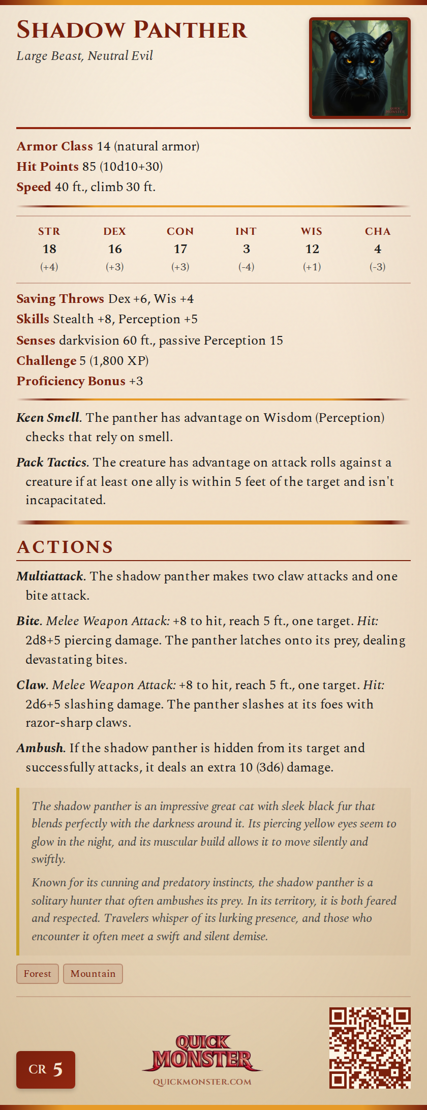 Shadow Panther Stat Block