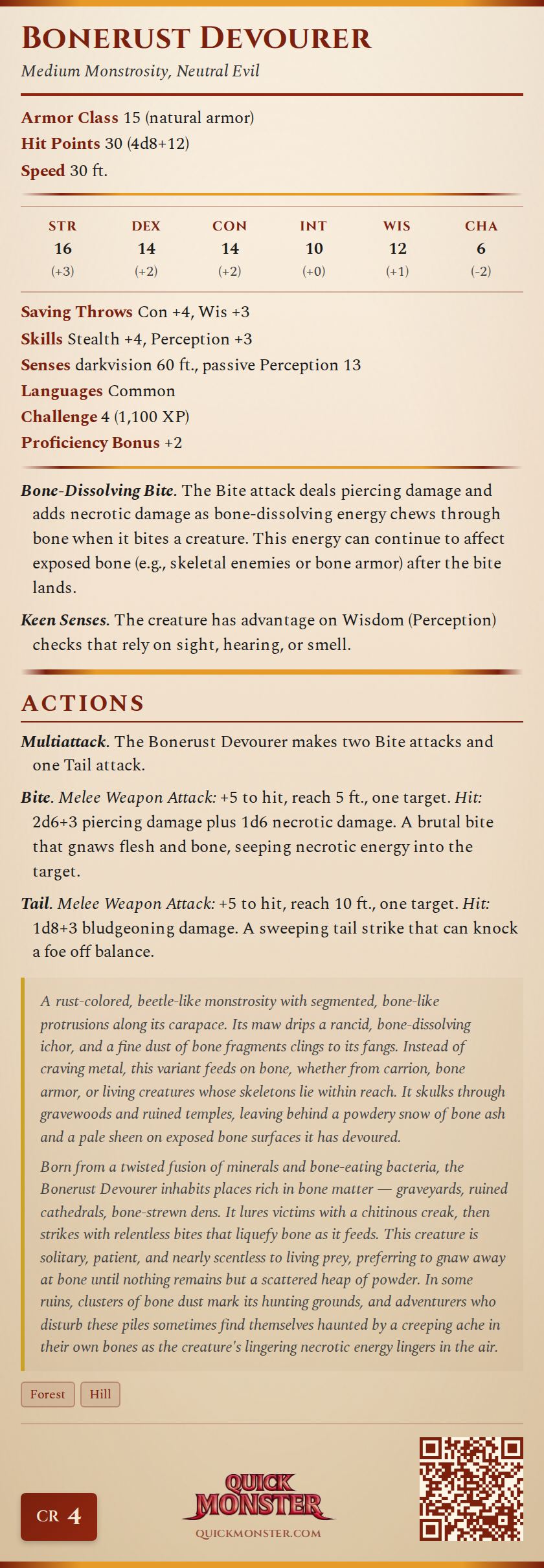 Bonerust Devourer Stat Block