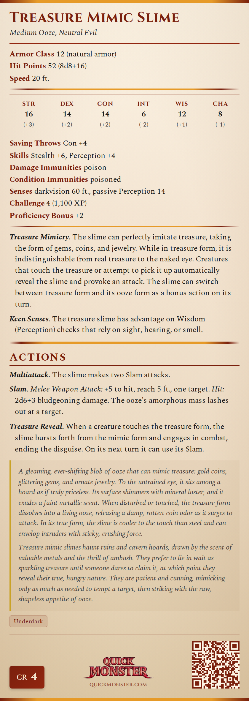 Treasure Mimic Slime Stat Block