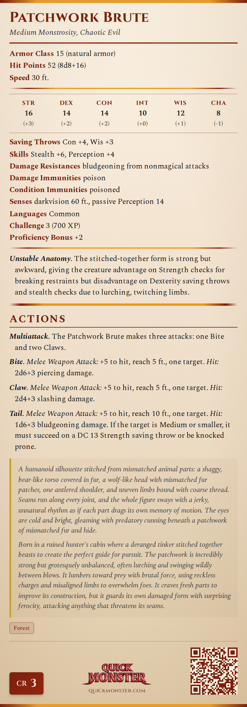 Patchwork Brute Stat Block