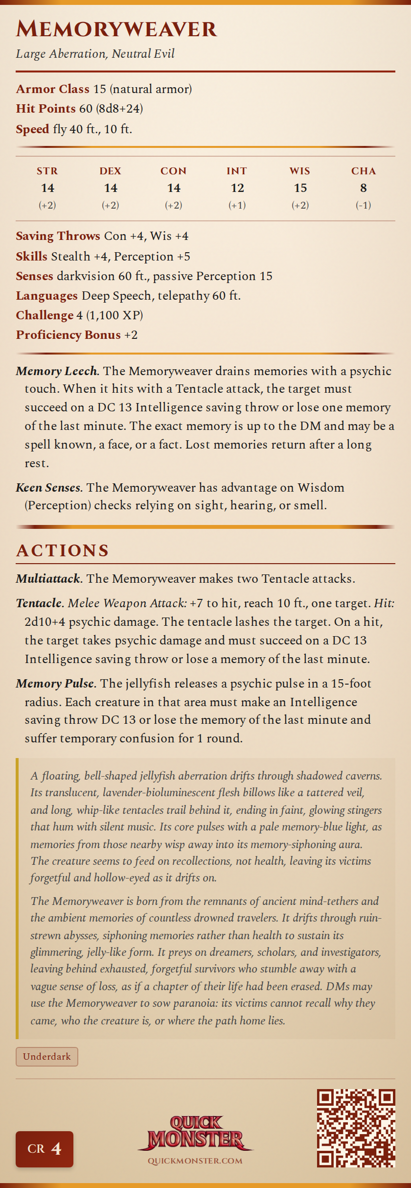 Memoryweaver Stat Block