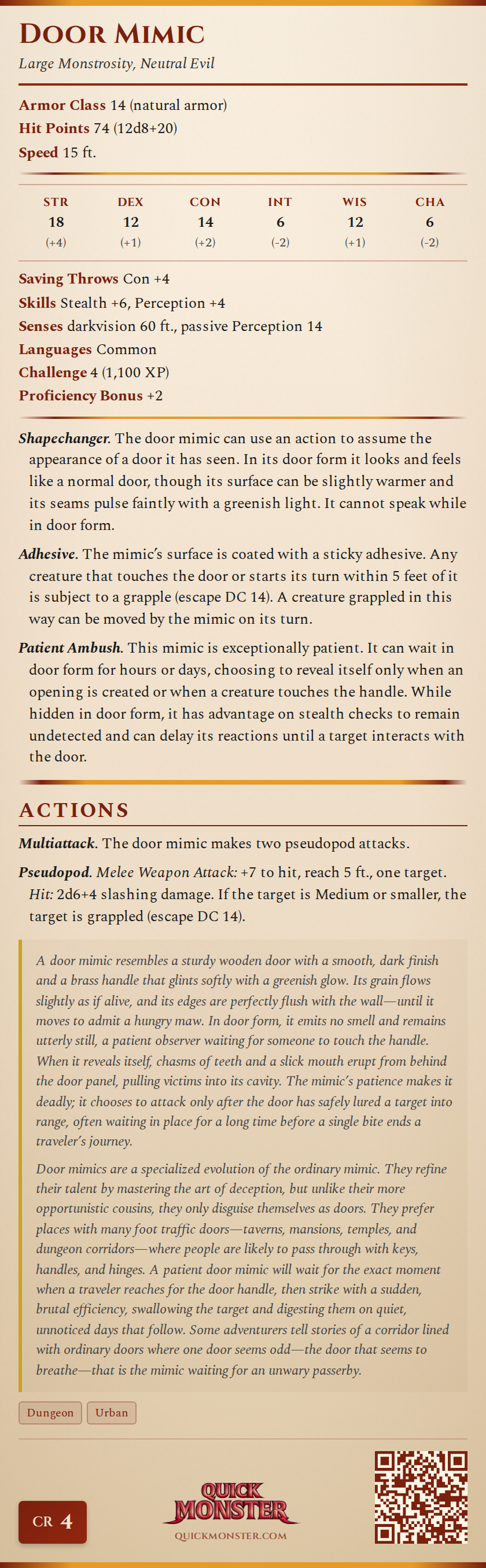 Door Mimic Stat Block