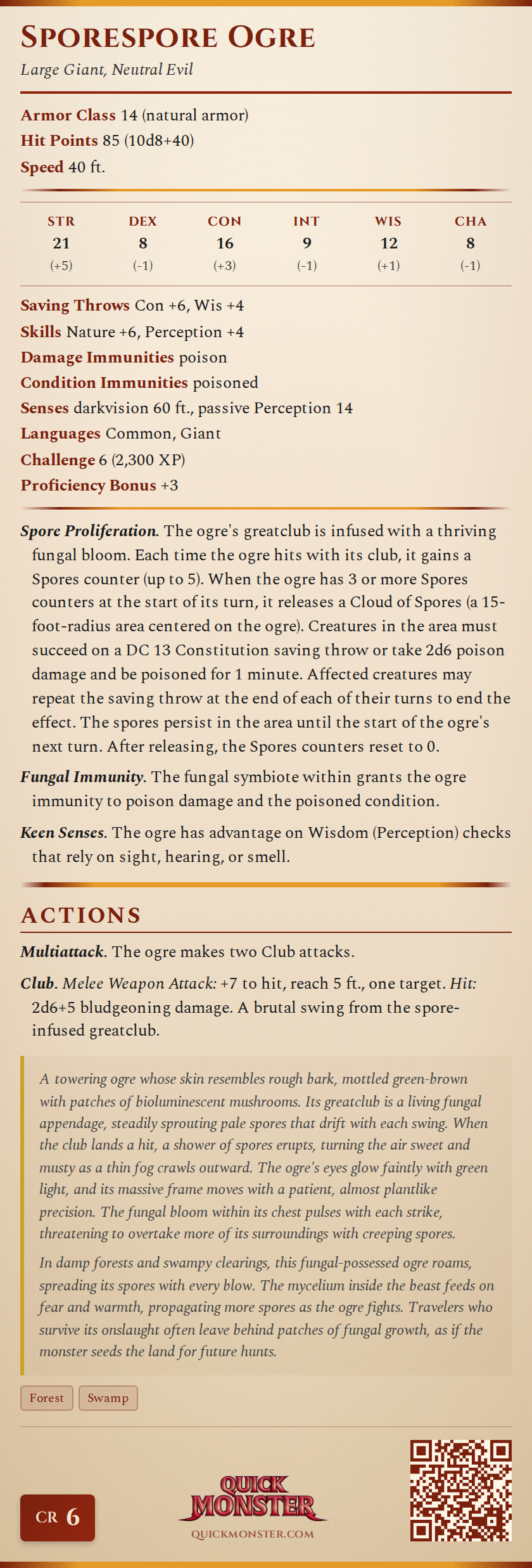 Sporespore Ogre Stat Block
