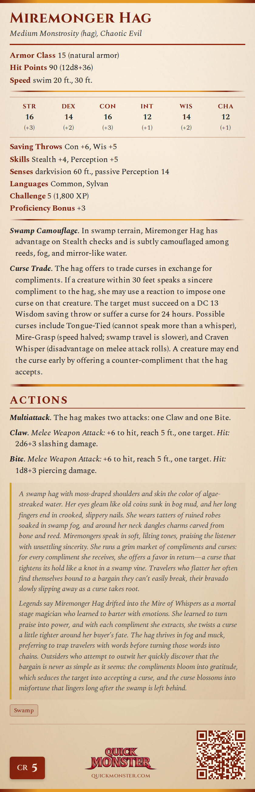 Miremonger Hag Stat Block
