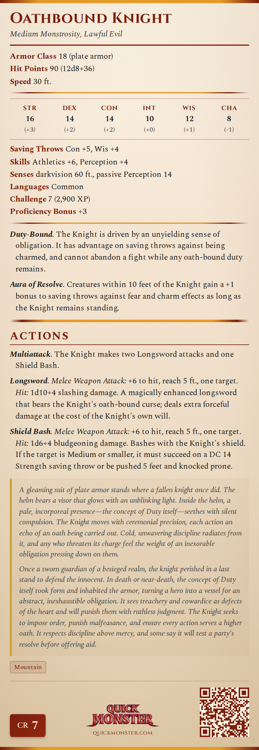 Oathbound Knight Stat Block