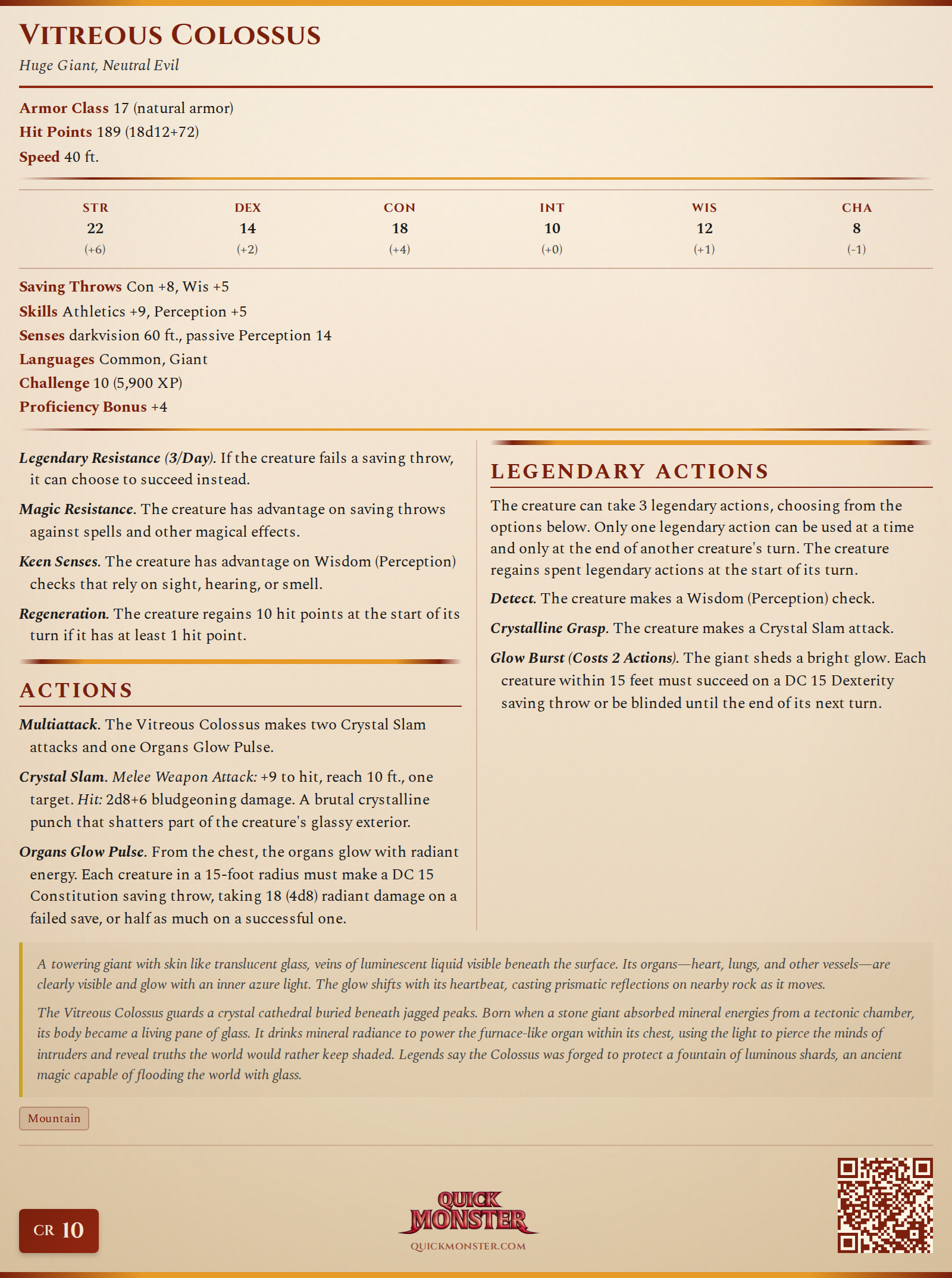 Vitreous Colossus Stat Block