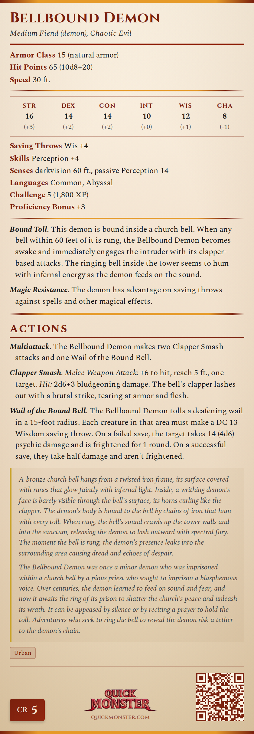 Bellbound Demon Stat Block