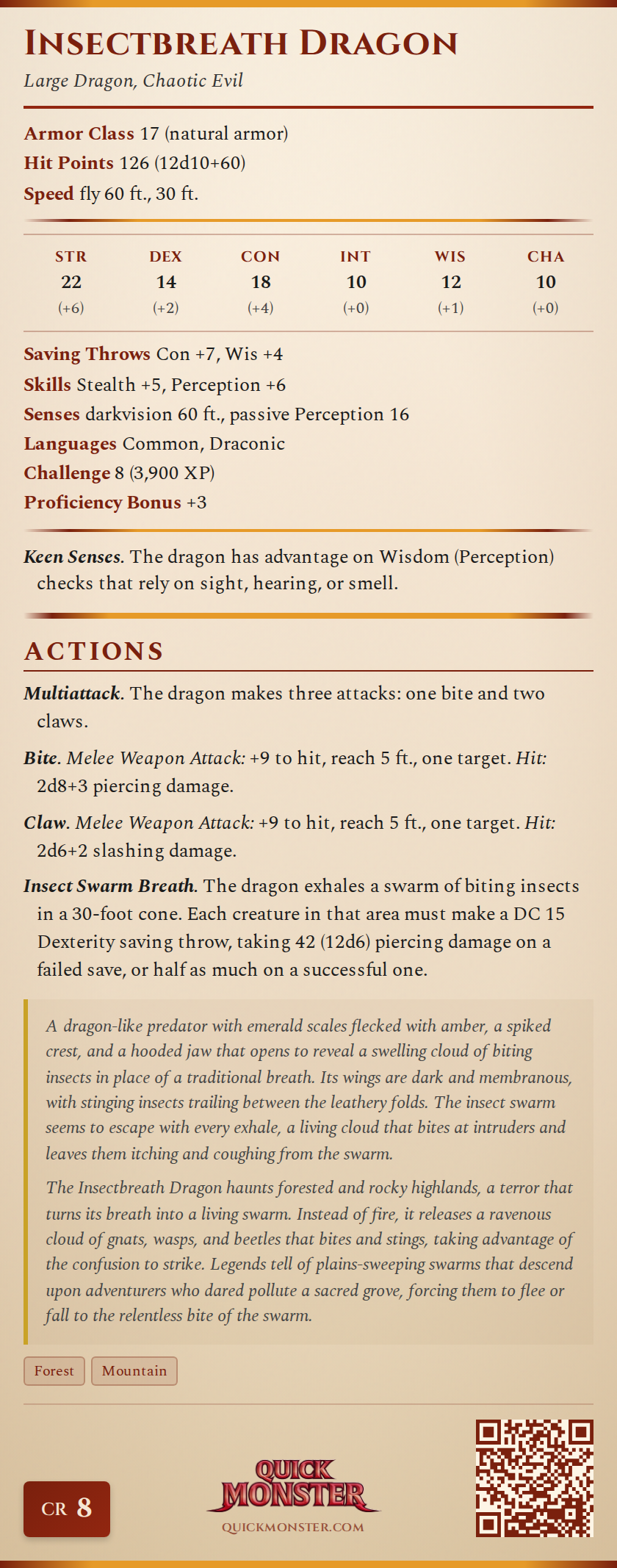 Insectbreath Dragon Stat Block