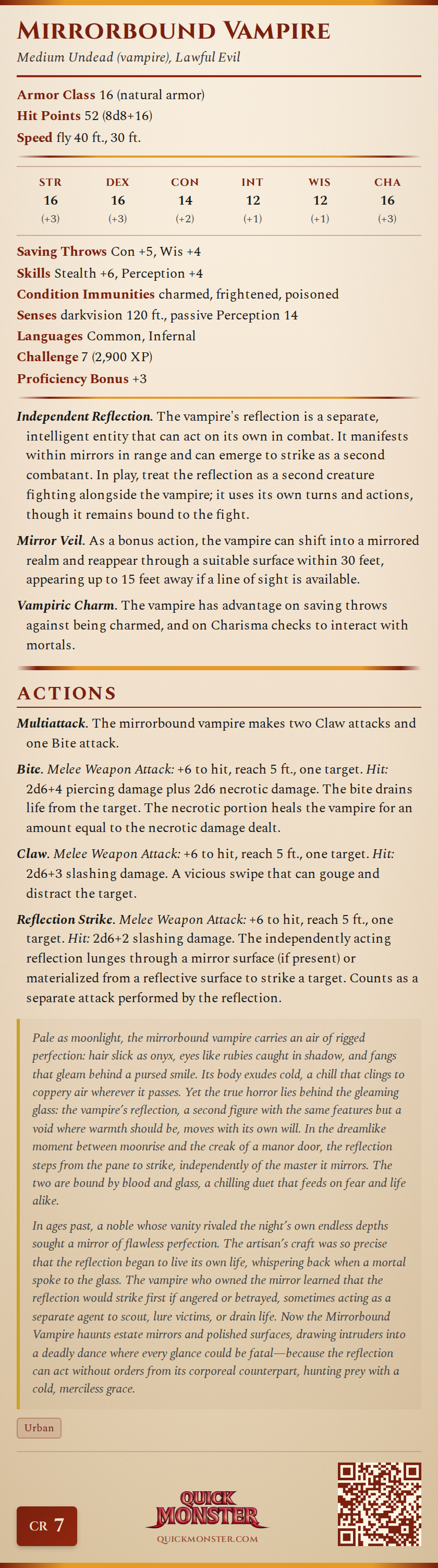 Mirrorbound Vampire Stat Block