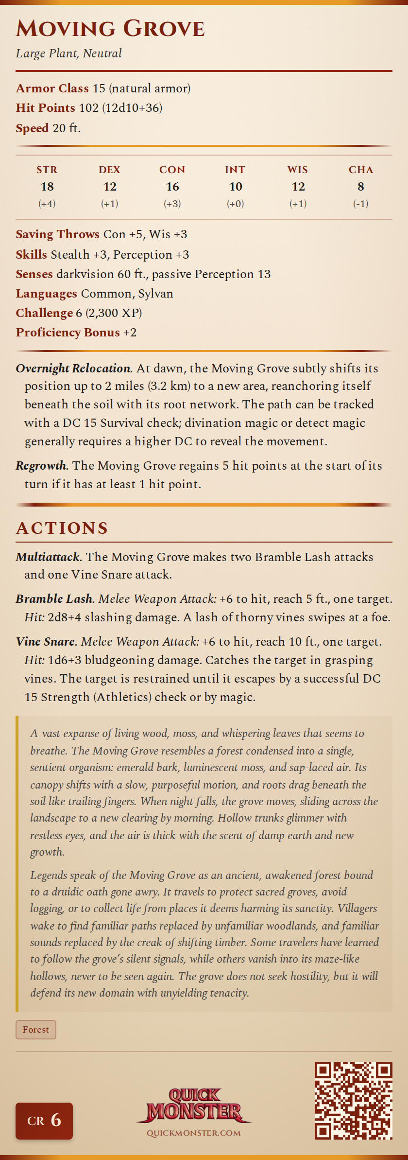 Moving Grove Stat Block