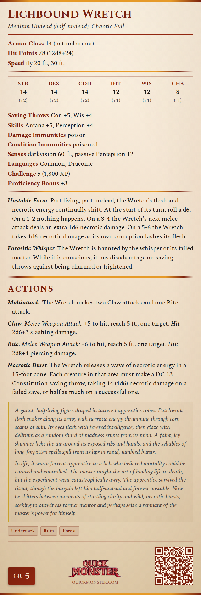 Lichbound Wretch Stat Block