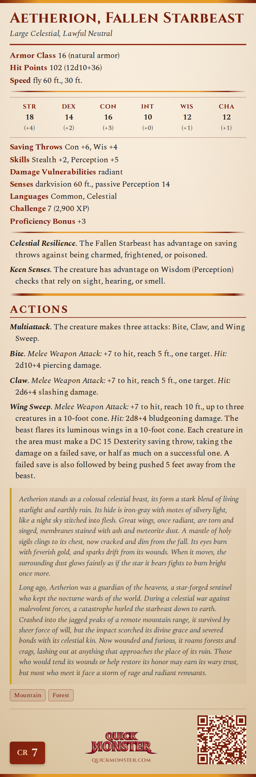 Aetherion, Fallen Starbeast Stat Block