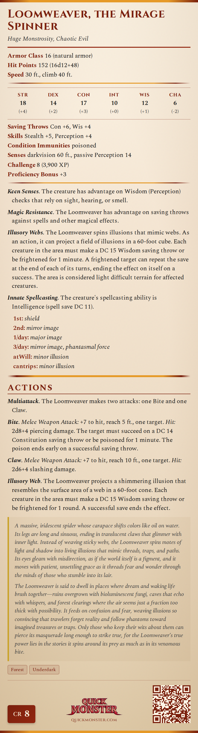 Loomweaver, the Mirage Spinner Stat Block