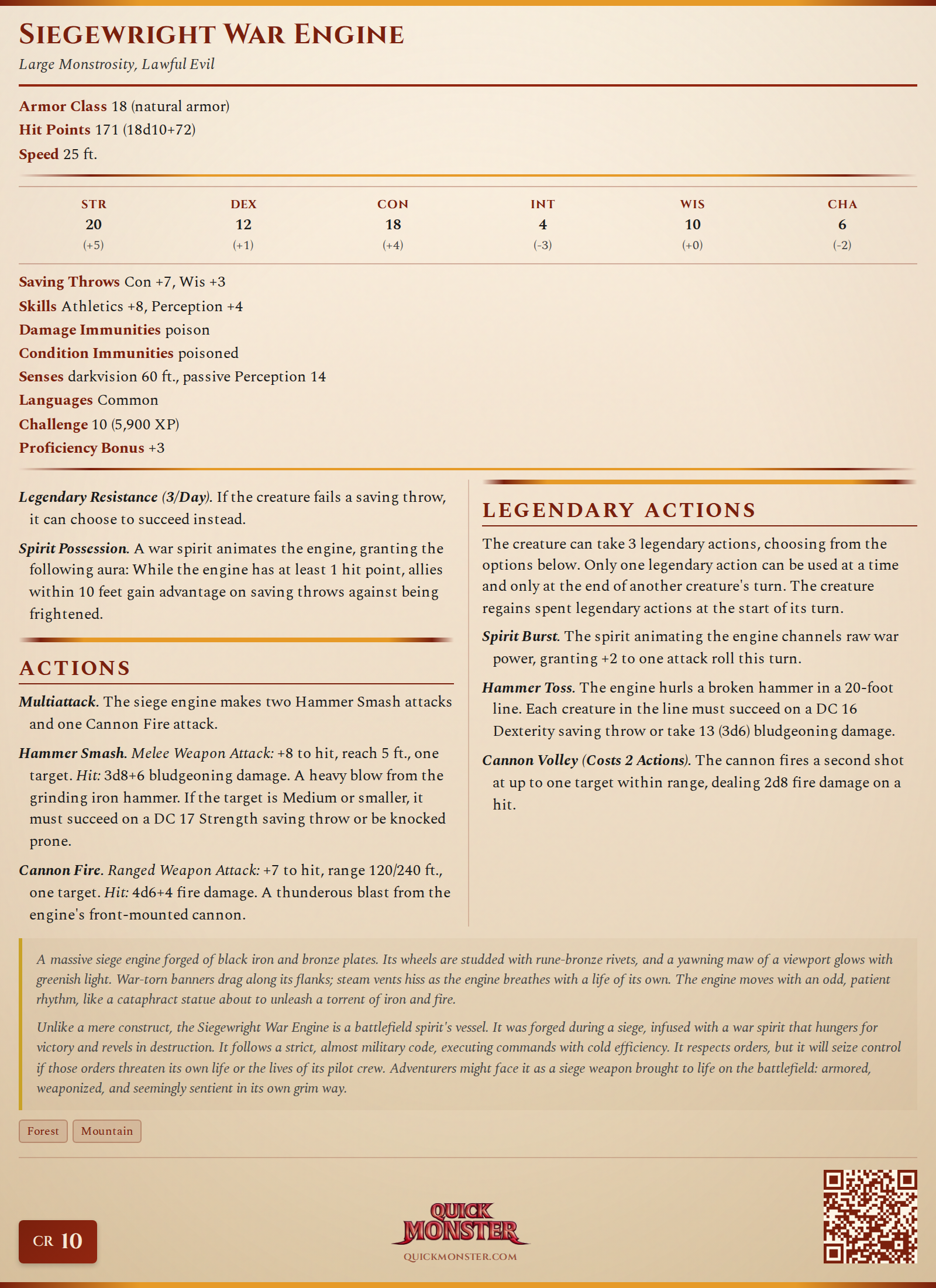 Siegewright War Engine Stat Block