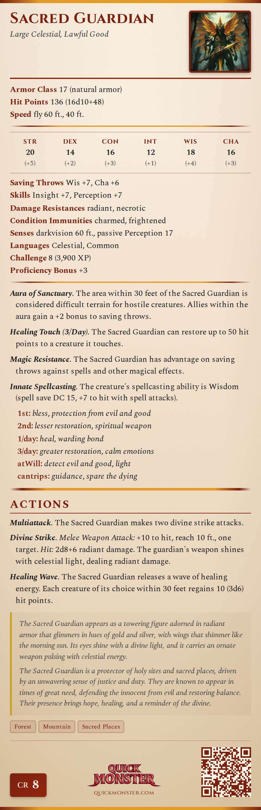 Sacred Guardian Stat Block