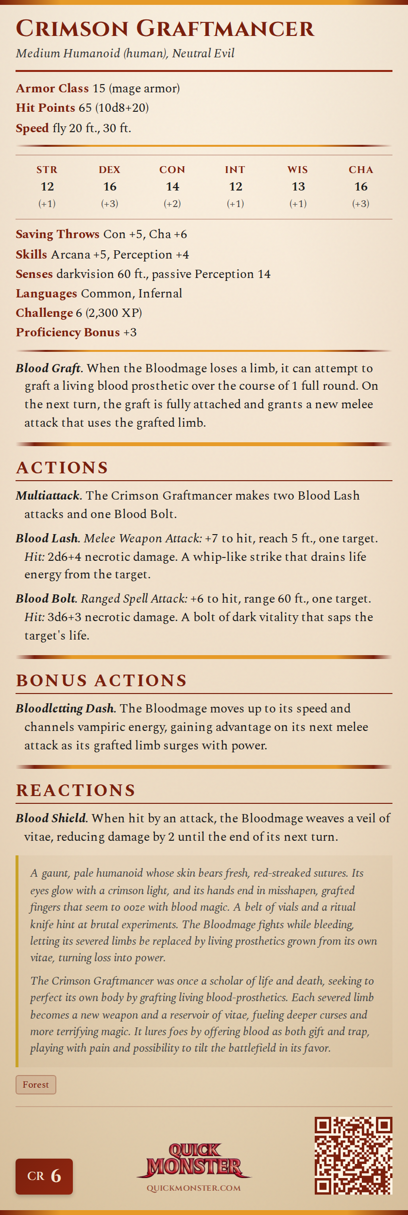 Crimson Graftmancer Stat Block