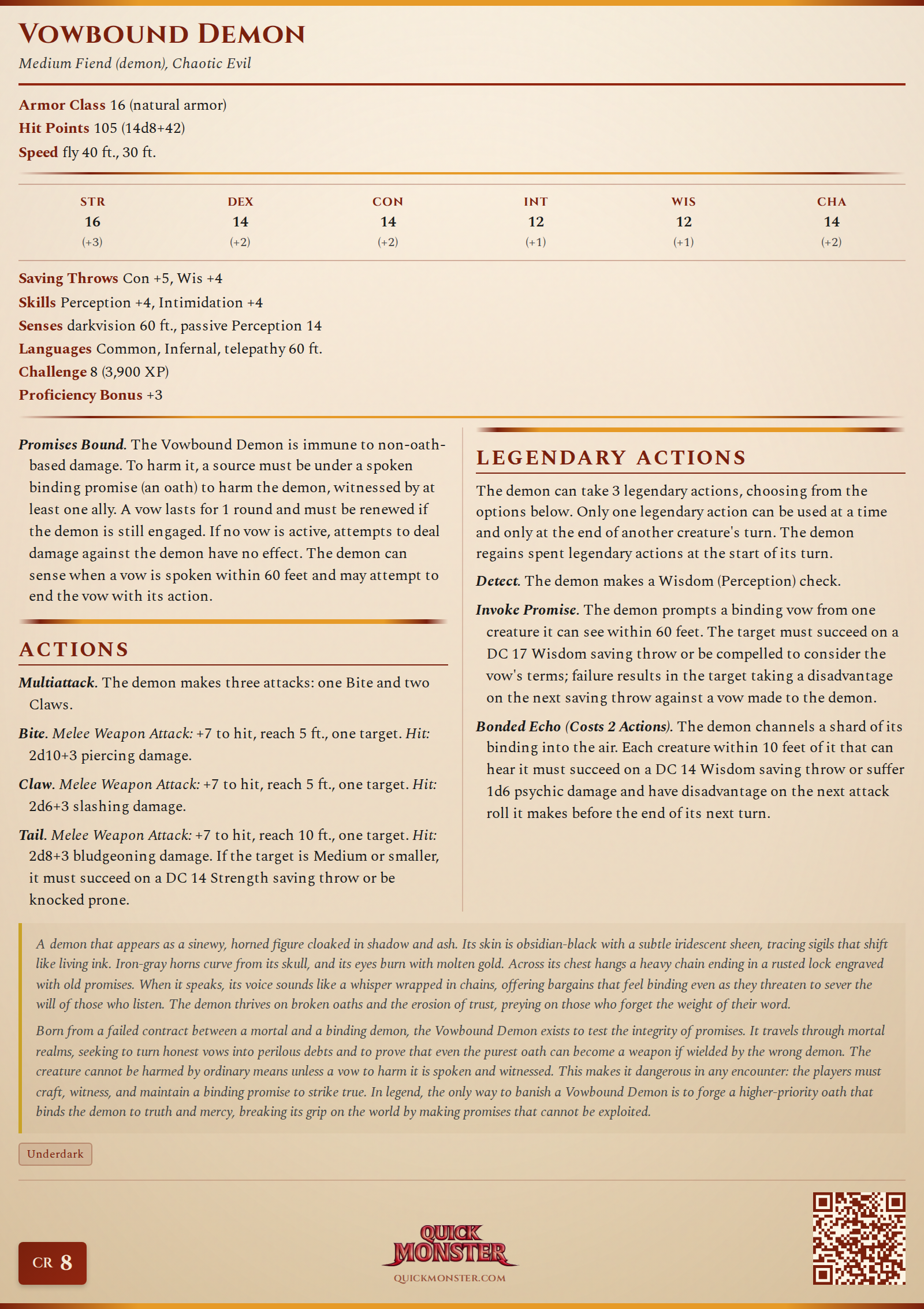 Vowbound Demon Stat Block
