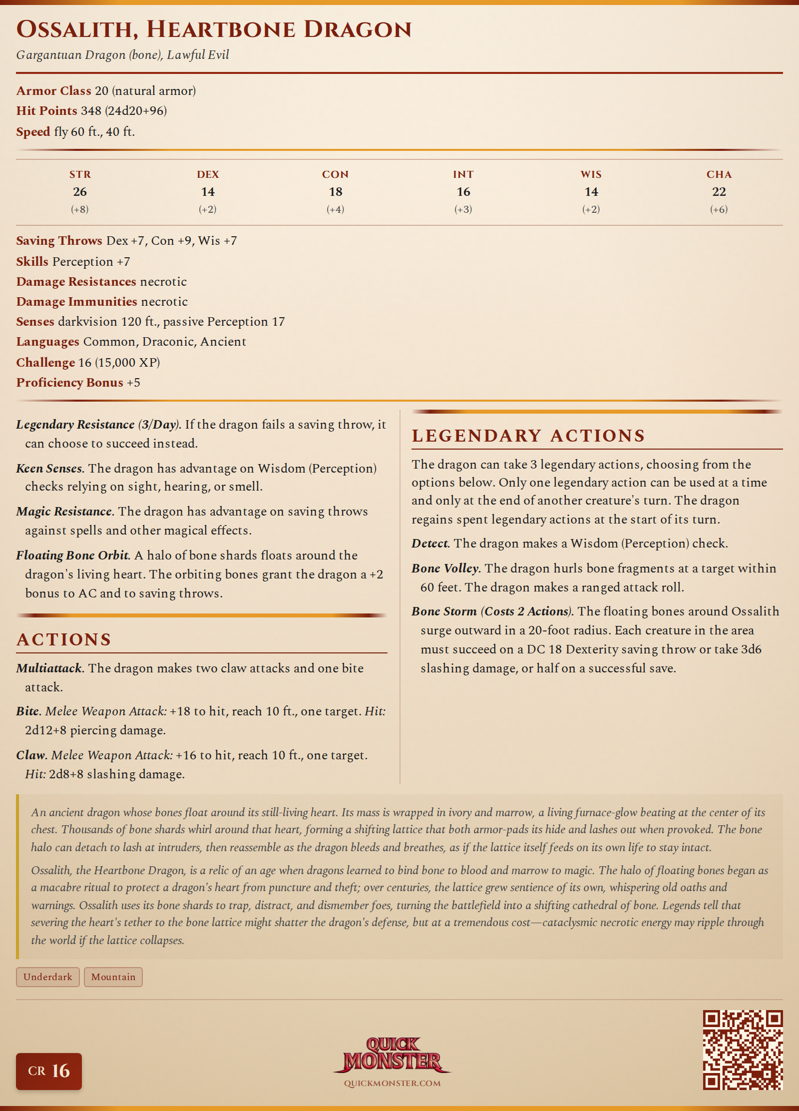 Ossalith, Heartbone Dragon Stat Block