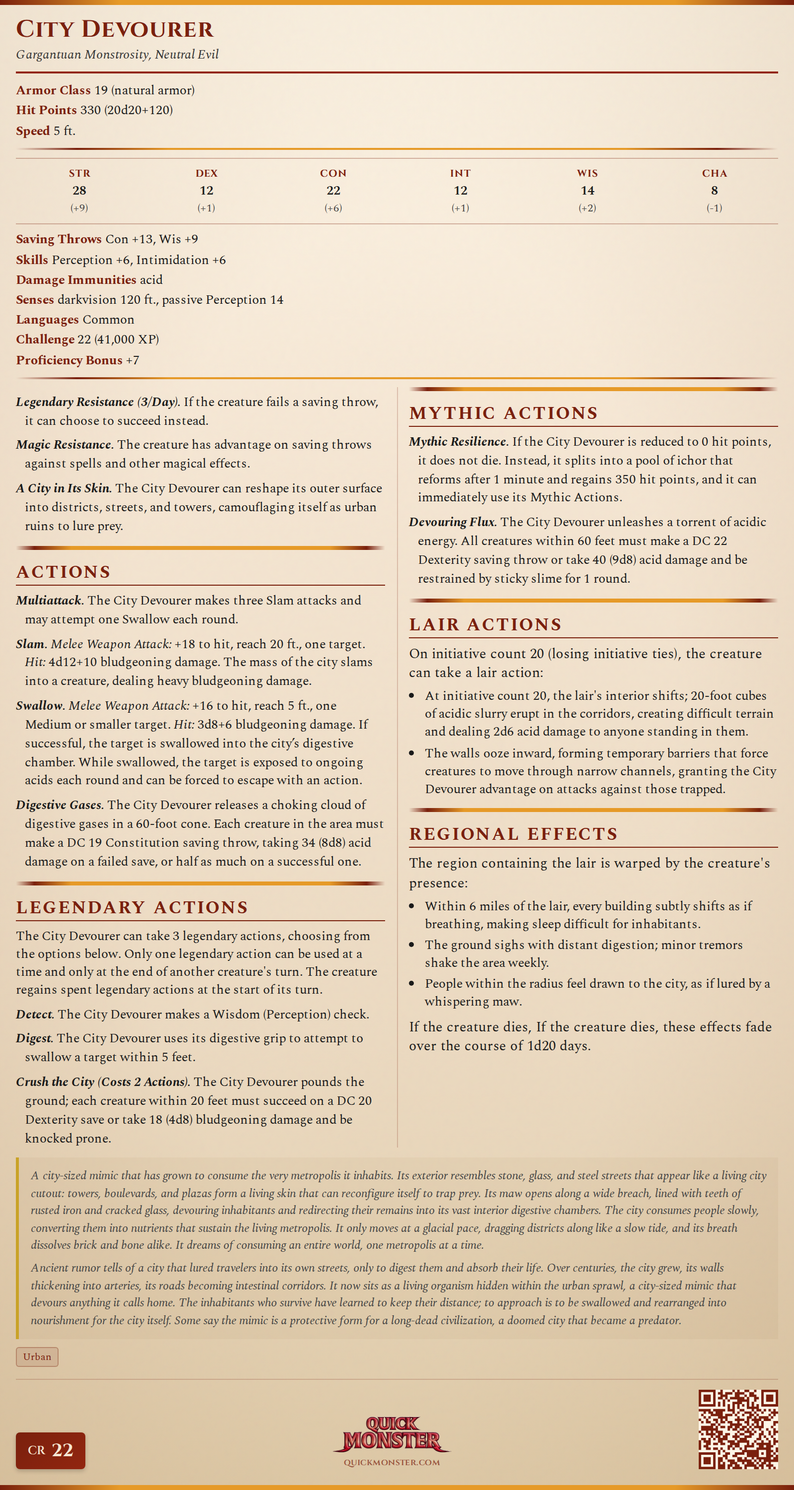 City Devourer Stat Block